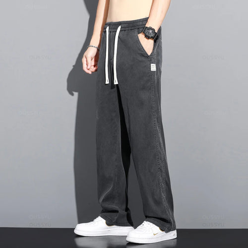 Summer Thin Soft Lyocell Fabric Jeans Men Loose Straight Wide Leg