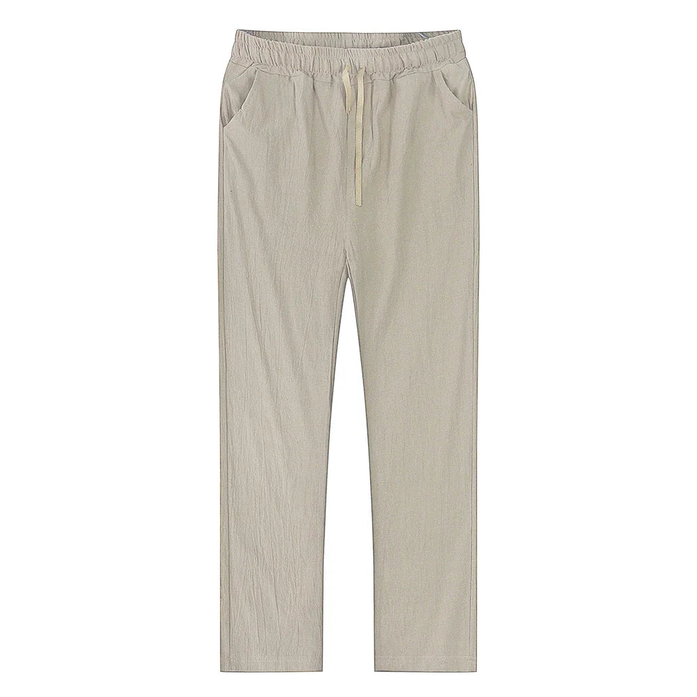 Men's Cotton Linen Pants Male Autumn New Breathable Solid Color Linen
