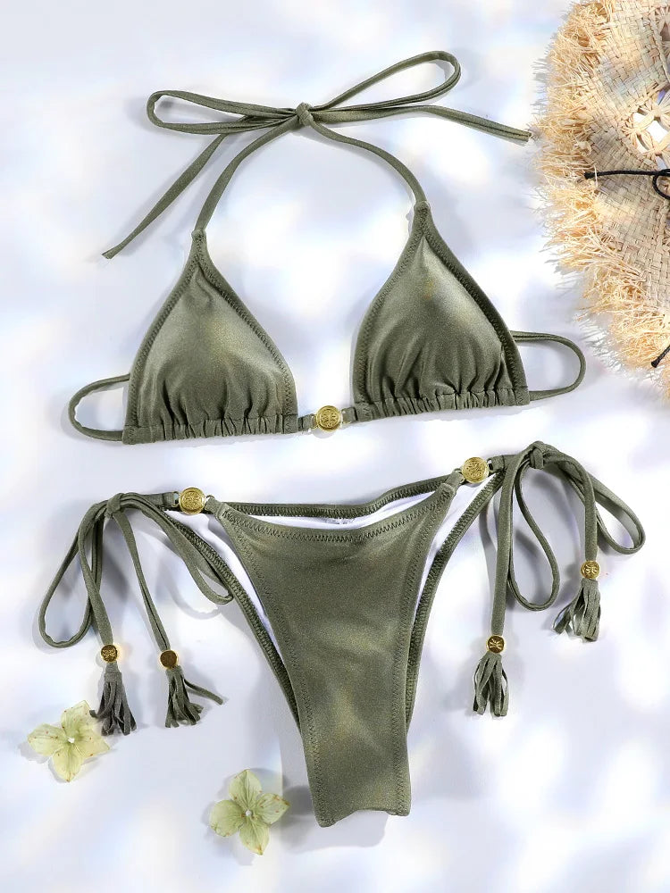 Miyouj Triangle Bikini New Two Piece Suit Solid Color Beachwear 2025 Bikini Women's Swimsuits Sexy Bathsuit Micro Thong Swimwear