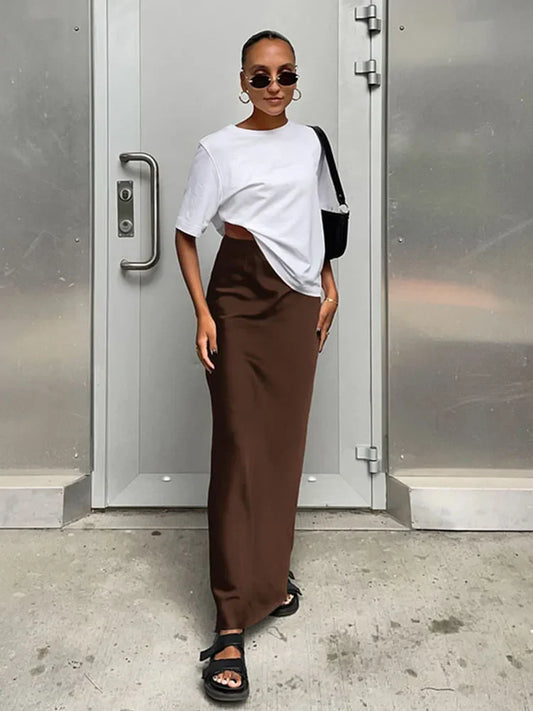 Elegant Satin Black Trumpet Skirts Fashion Slim High Waist Skirts