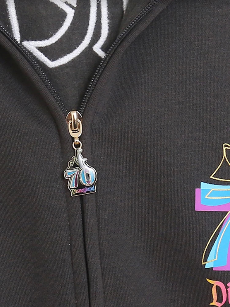 Disneyland 70th Anniversary Castle Mickey Mouse Cartoon Print Embroidery Fleece Sweatshirt Women Hooded Zipper VELOUR Jumper Top