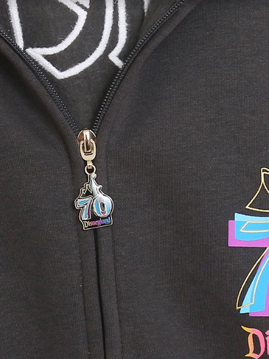 Disneyland 70th Anniversary Castle Mickey Mouse Cartoon Print Embroidery Fleece Sweatshirt Women Hooded Zipper VELOUR Jumper Top