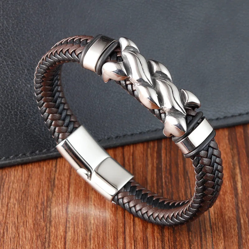 Luxury Quality Vintage Jewellery Accessories Man'S Stainless-Steel Leather Chunky Bracelets For Men