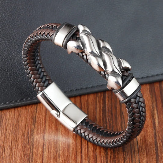 Luxury Quality Vintage Jewellery Accessories Man'S Stainless-Steel Leather Chunky Bracelets For Men