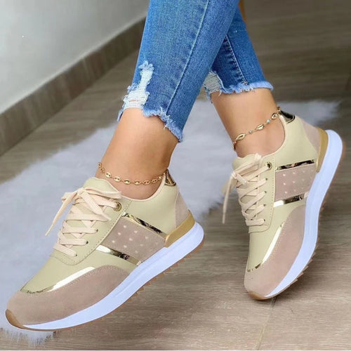 New Women Sneakers Platform Shoes Leather Patchwork Casual Sport Shoes