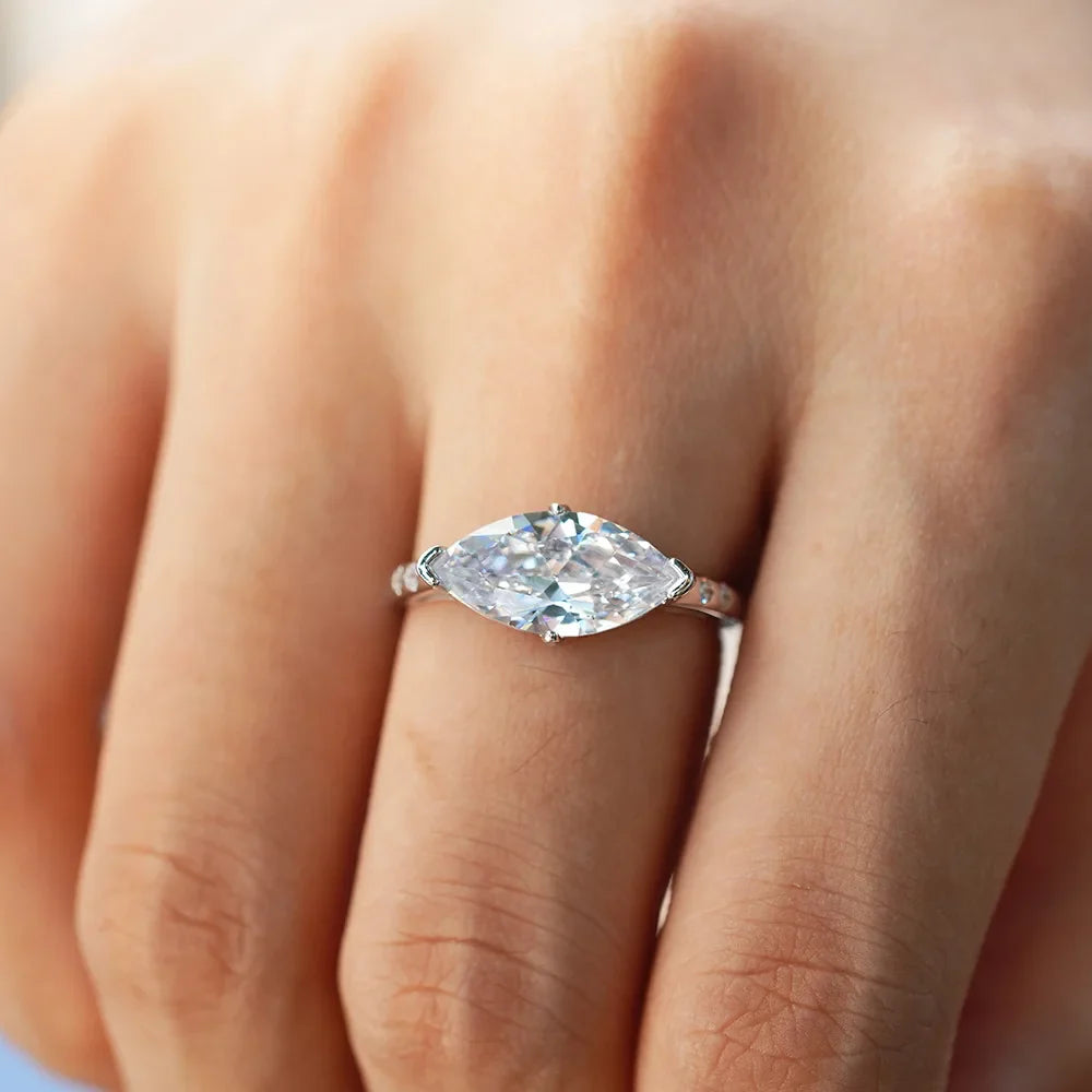 3CT Marquise Cut Moissanite Rings for Wedding Woman Sparkling Lab Diamond Engagement Bands 925 Sterling Silver Certified Jewelry