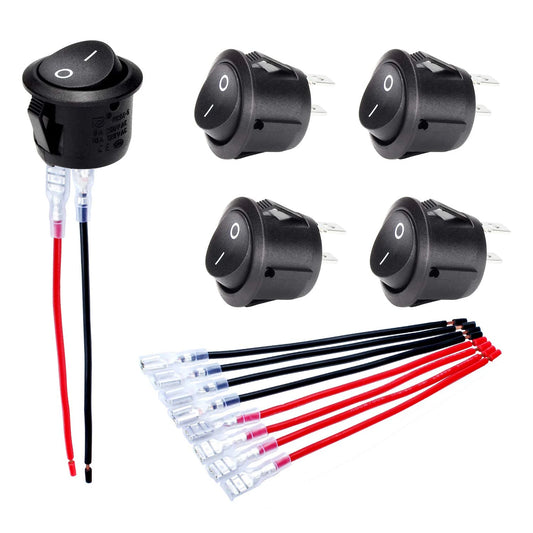 DaierTek 5PCS ON Off Round Rocker Switches SPST 20mm Mini 12 Volt DC