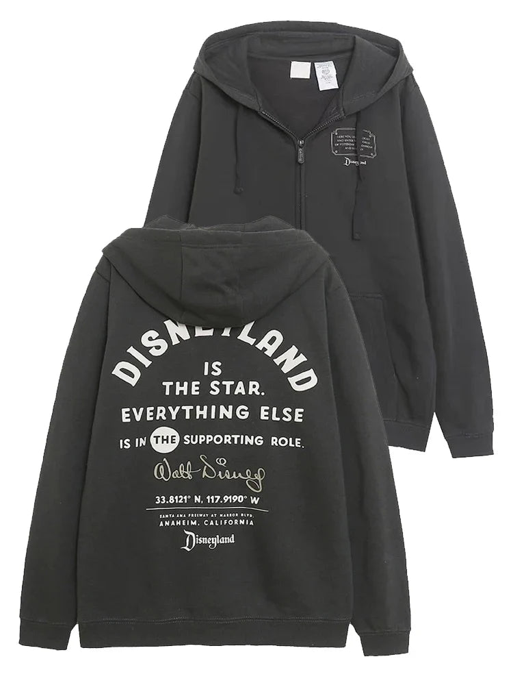 Disney World Castle Letter Magic Mickey Mouse Cartoon Print Embroidery Fleece Sweatshirt Women Hooded Zipper VELOUR Jumper Top