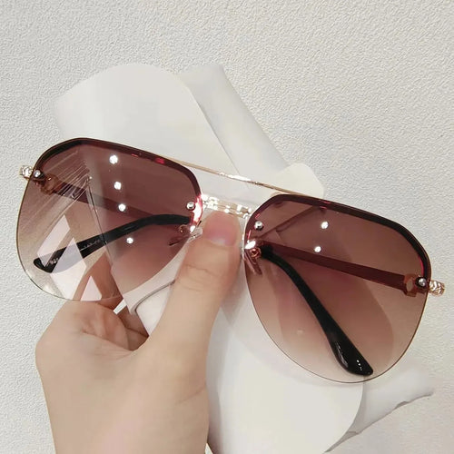 New Fashion Metal Half Frame Women's Outdoor Sunglasses Classic Double