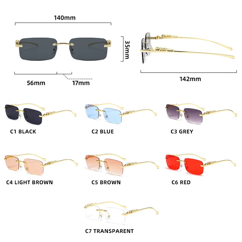 Classic Rimless Sunglasses Men Women Fashion Leopard Decoration Small