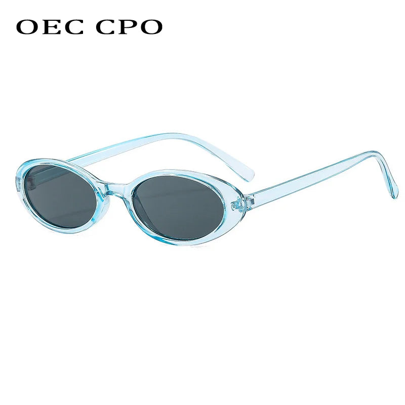 New Small Oval Sunglasses Women Men Trendy Vintage Hip Hop Cat Eye Sun