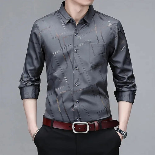Men's Casual and Fashionable Long Sleeved Printed Shirt, Non Ironing