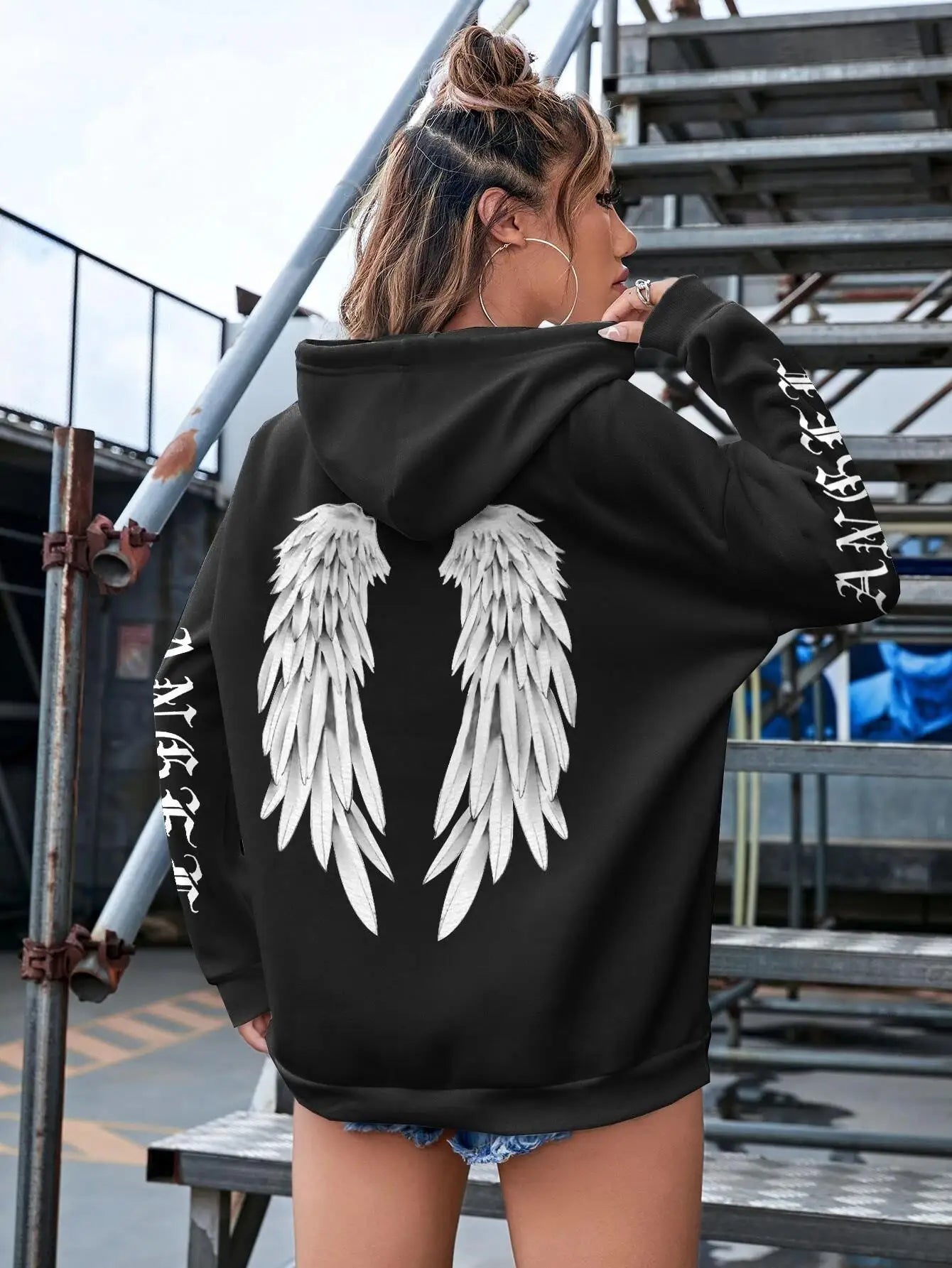 Beautiful Angel Wings Printed Hoodies Women Warm Comfortable Casual