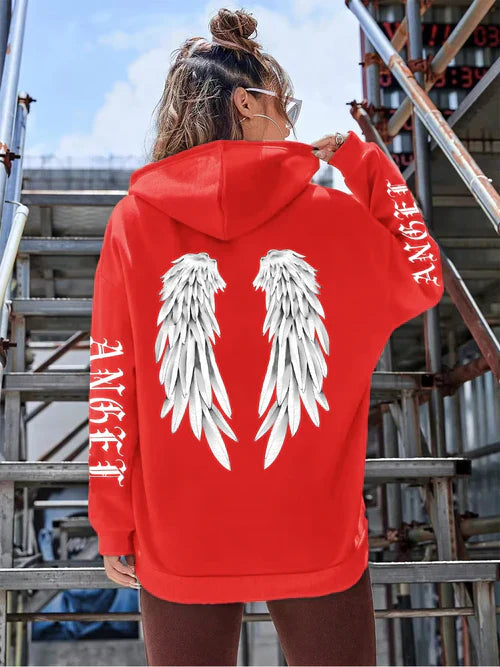 Beautiful Angel Wings Printed Hoodies Women Warm Comfortable Casual