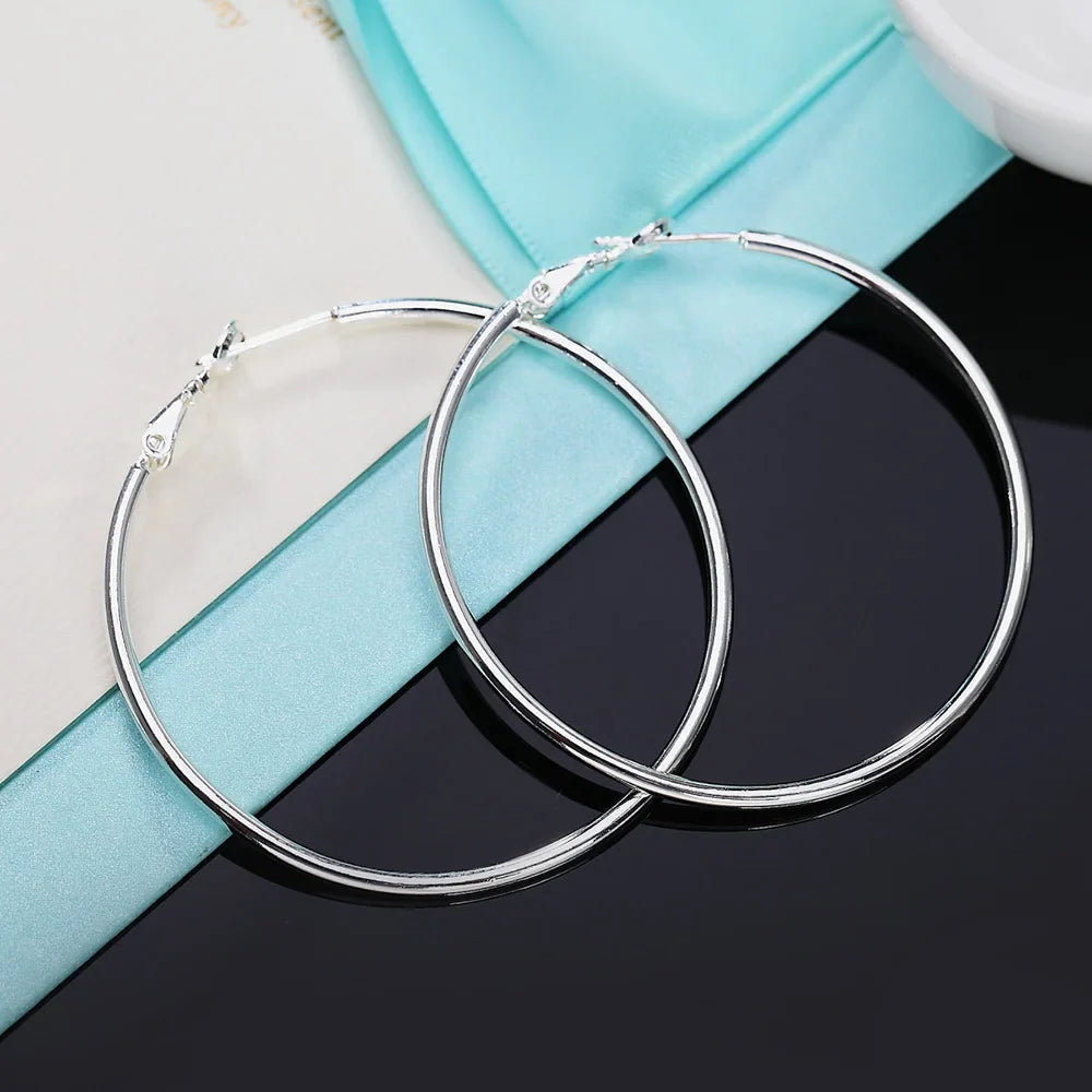925 Sterling Silver Women's 50/60/70/80MM Round Big Hoop Earrings