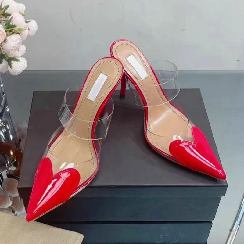 6cm/8cm/10cm High Heels Summer Transparent Sexy Patchwork Color Sandals Women'S Half Pointed Female Slippers