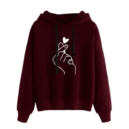 Autumn Fleece Hoodie Solid Color Finger Heart Hooded Korean Fashion