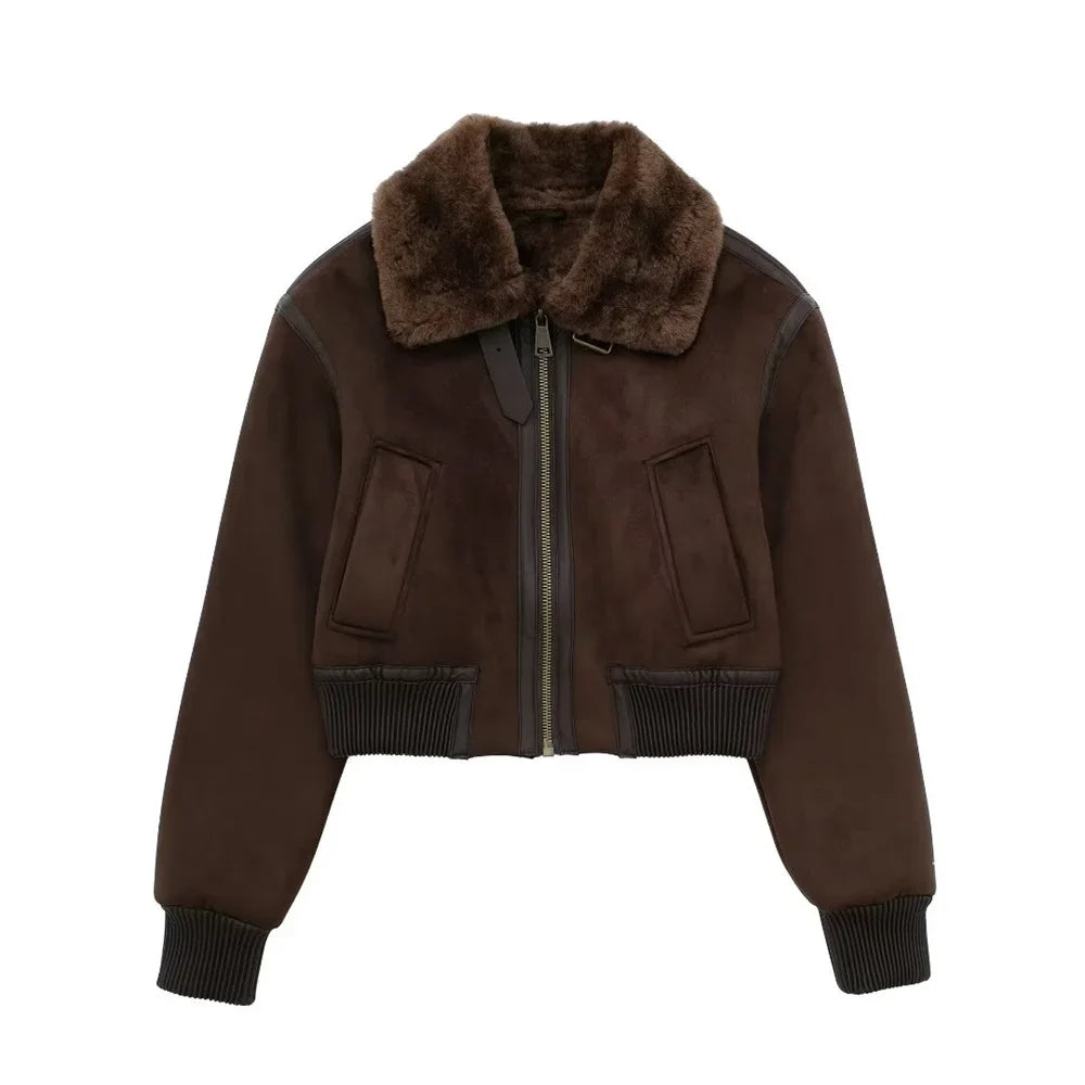 Autumn and Winter New Women's Casual Standing Neck Contrast Strap Decoration Loose Double sided Jacket Coat