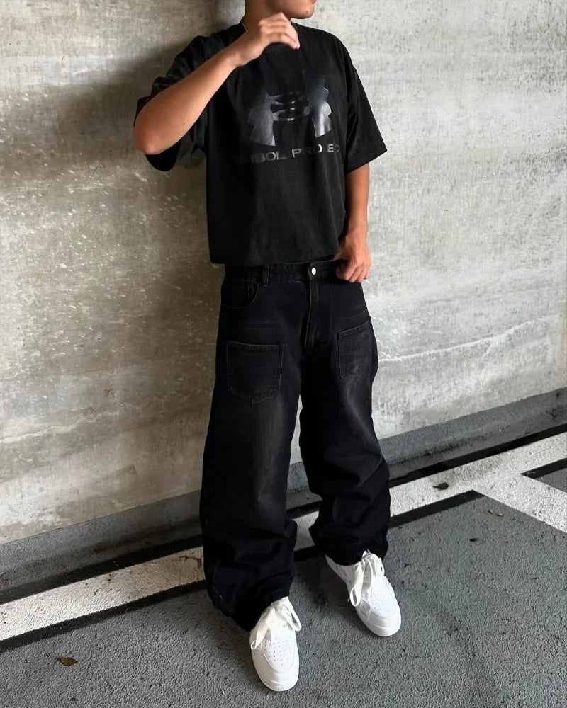 Y2K Baggy Jeans Harajuku vintage cherry blossom Embroidery high