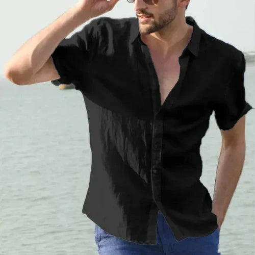 Summer Cotton Linen Shirts For Men Casual Short Sleeved Shirts Blouses