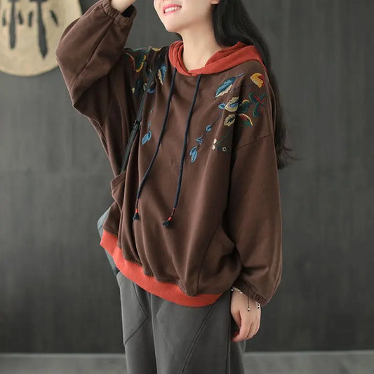 Brown Hoodies Embroidered Female Clothes Hooded Red Sweatshirts for Women Loose Green Baggy Tops Aesthetic Thick Goth Trend Emo