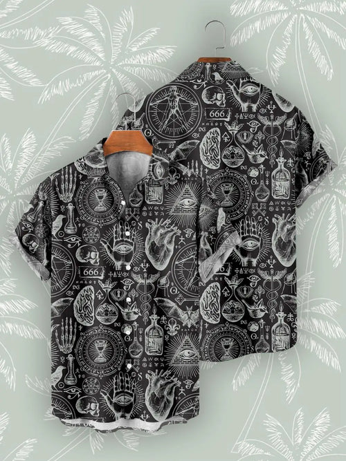 New Hawaiian Shirts For Men's Skull Summer Casual Short Sleeve Y2k