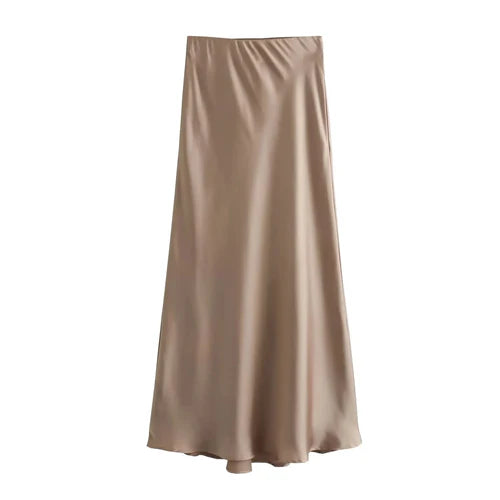 TRAFZA 2024 Y2K Casual Women Long Skirt Spring Elastic High Waisted