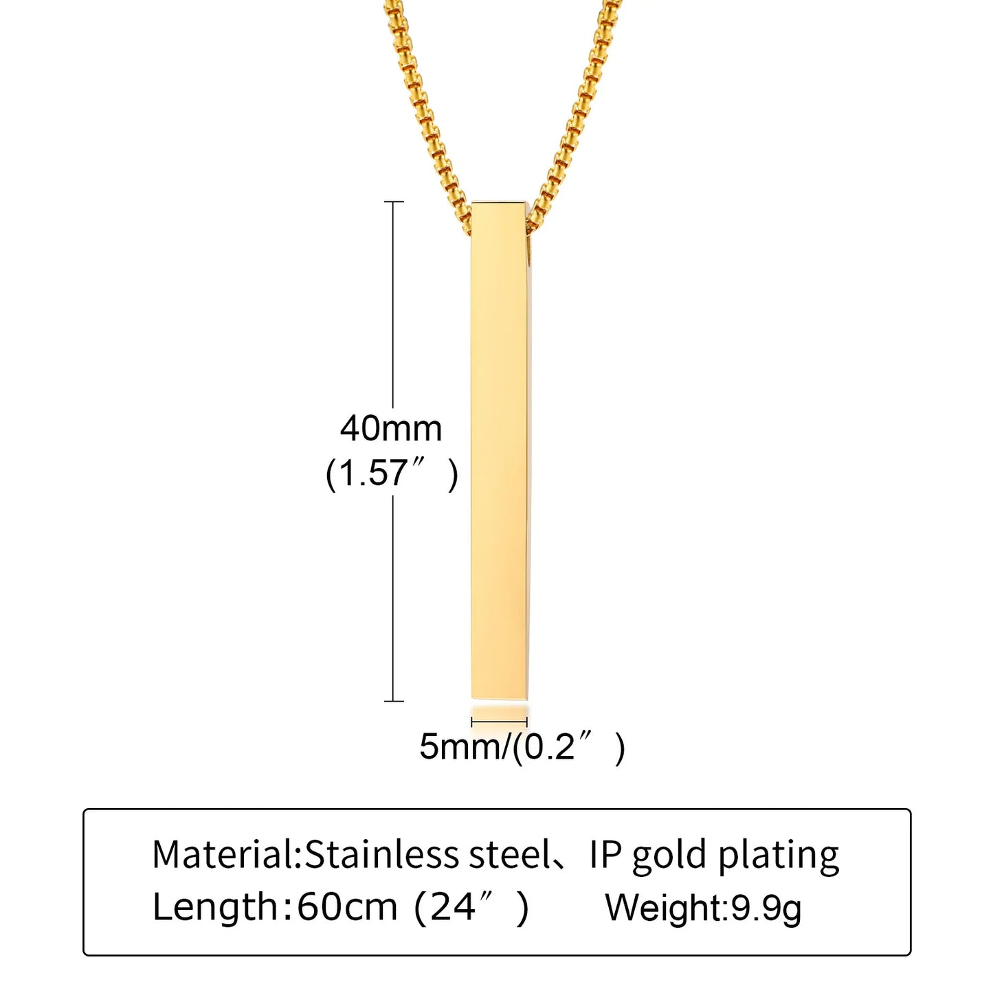 Waterproof Pillar Necklaces for Men Women,Stainless Steel Rectangle Vertical Bar Pendant Necklace,Simple Casual Collar Gifts