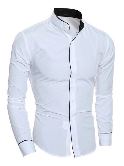 Spring and autumn men's long-sleeved solid color shirt, stand-up