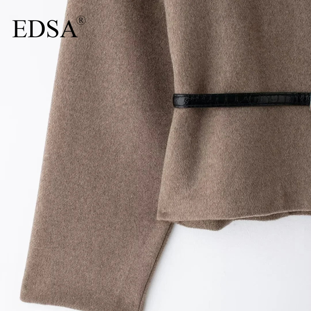 EDSA Women Soft Belted Jacket Wrap V-neck Long Sleeves New Elegant Lady Commute Outwear for Female
