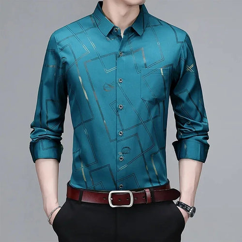 Men's Casual and Fashionable Long Sleeved Printed Shirt, Non Ironing