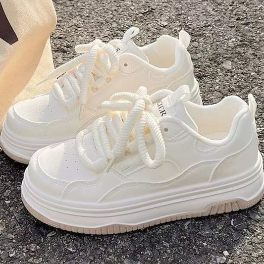 Round-toe Lace-up Casual White Thick-soled Vulcanized Shoes Seasonal