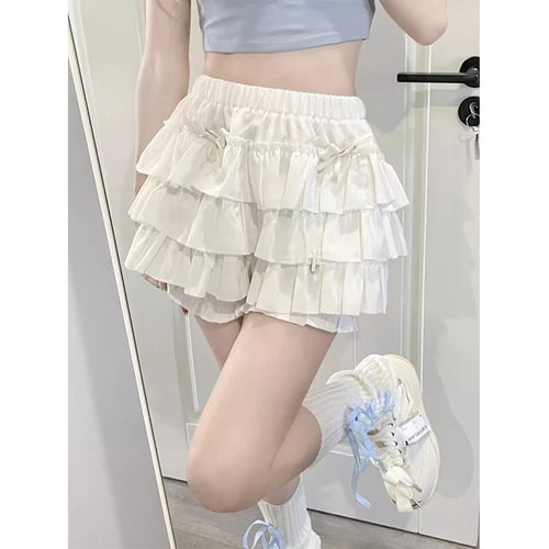 MEXZT Y2K Sweet Ruffles Mini Skirt Women Kawaii Lolita Bow A Line
