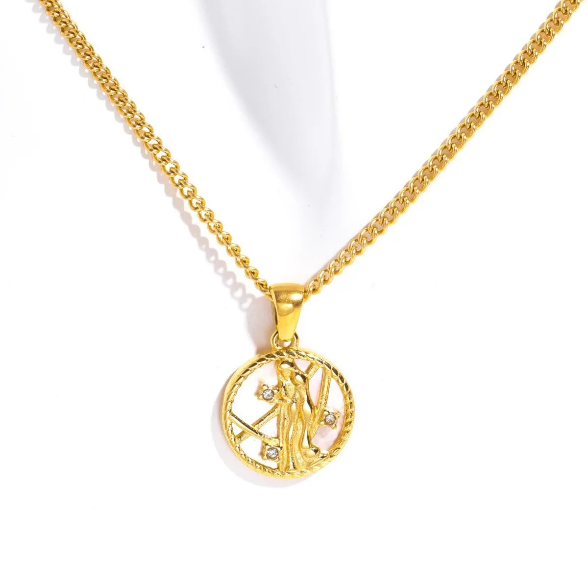 Fashion Vintage Zodiac Natural Shells Necklace Gold Plated 12 Constellation Round Pendant Necklace Exquisite Women Jewelry Gifts