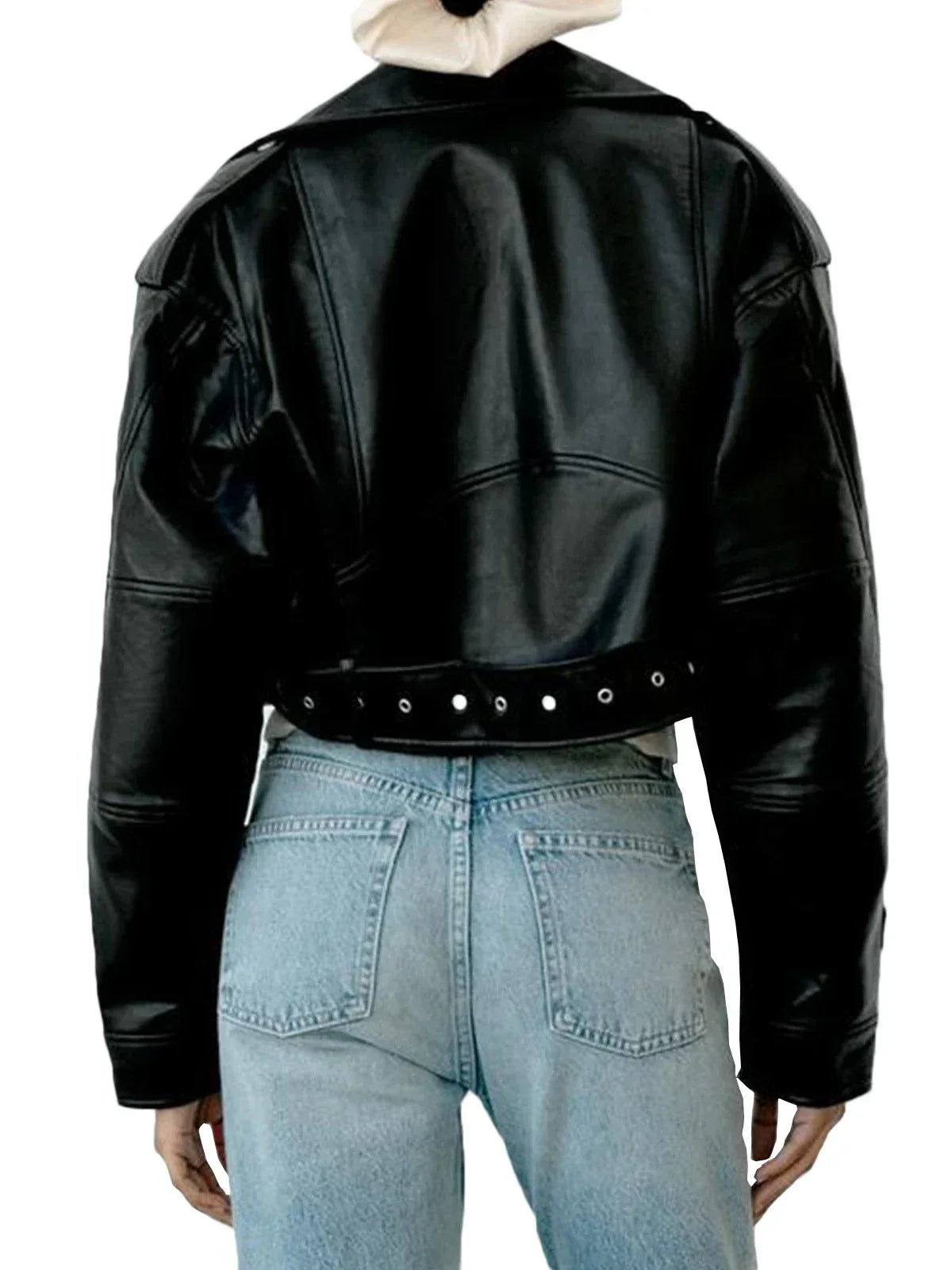 Fitaylor Women Faux PU Leather Jacket Casual Lady Lapel Zipper Short