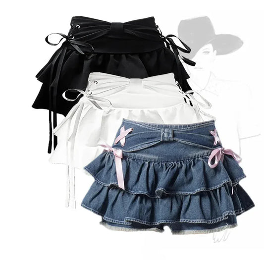 New Fashion Women Hot Girl Sweet Kawaii Bow Vintage Y2k Clothes