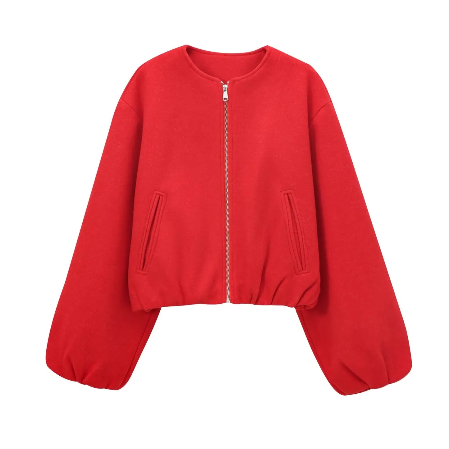 MUJER Red Zipper Bomber Jackets for Women Soft Cropped Jackets Woman 2025 Long Sleeve Woman's Sports Jacket New in Outerwears