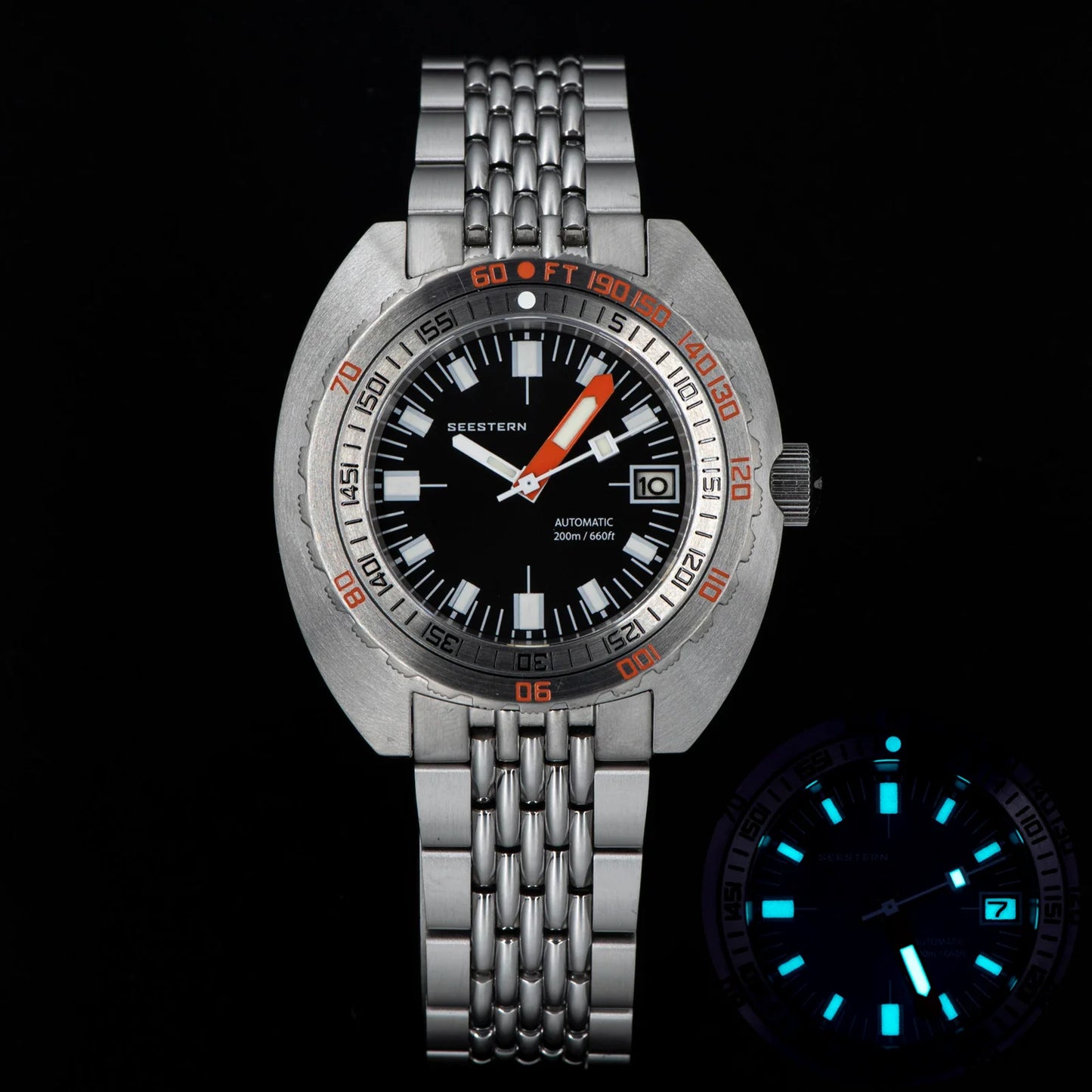 SEESTERN Watch SUB300T Diver Automatic Man Mechanical Sapphire Glass Luminous Date Waterproof 200 Turn Bracelet Wristwatch Retro