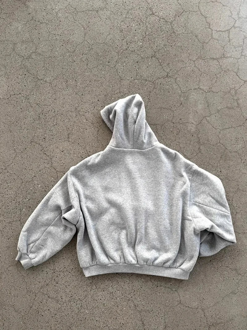 Korean Fashion Simple Gray Double Sided Oversized Zipper Hoodie Women Y2K New Harajuku Gothic Casual Joker Couple Sweatshirt