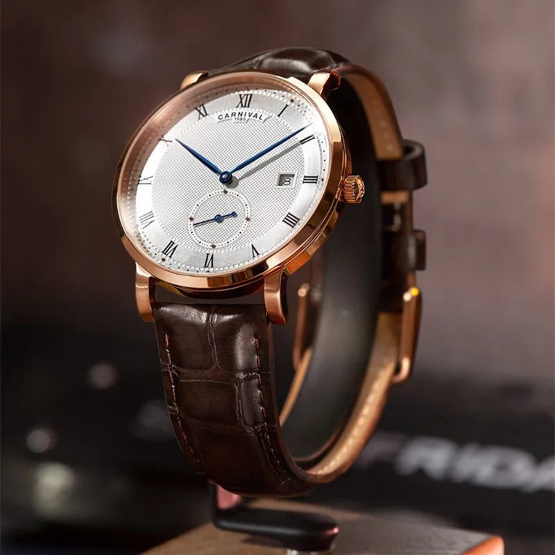 Carnival Brand Luxury Watches for Men Fashion Waterproof Rose Gold Silver Calendar Automatic Mechanical Wristwatch Reloj Hombre