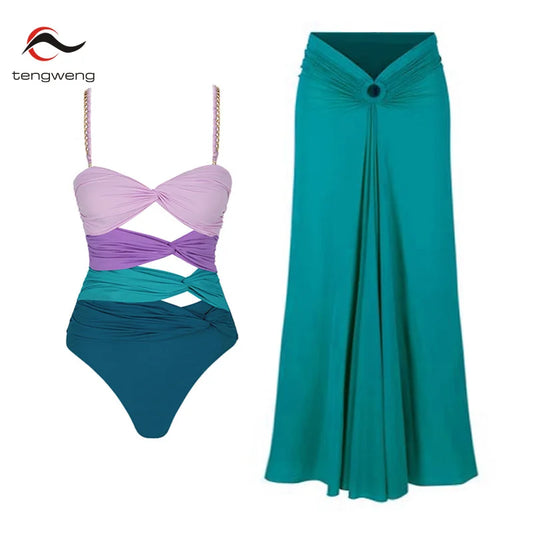 Tengweng 2024 New Women‘s Swimsuit Buttons One Piece Cover Up Swimwear
