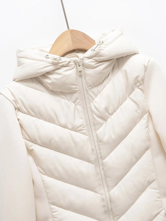 autumn and winter new women's hooded air cotton long-sleeved slim stitching light quilted down cotton jacket for women