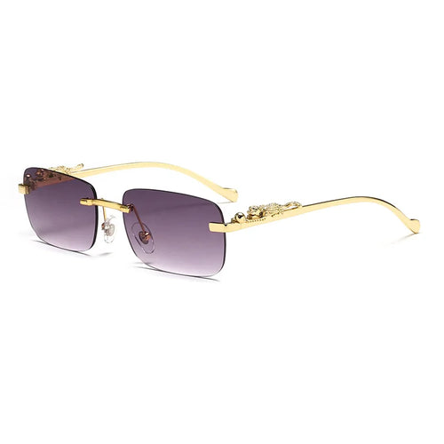 Classic Rimless Sunglasses Men Women Fashion Leopard Decoration Small