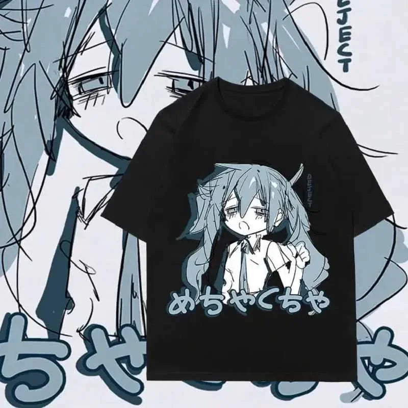 Japanese Y2K Anime Women T-shirt Cotton Loose Streetwear Casual Tees