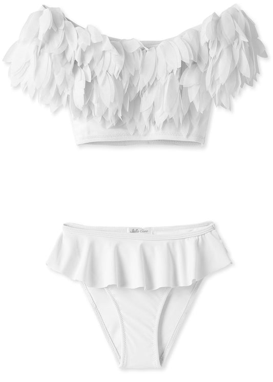 White Draped Bikini With White Petals