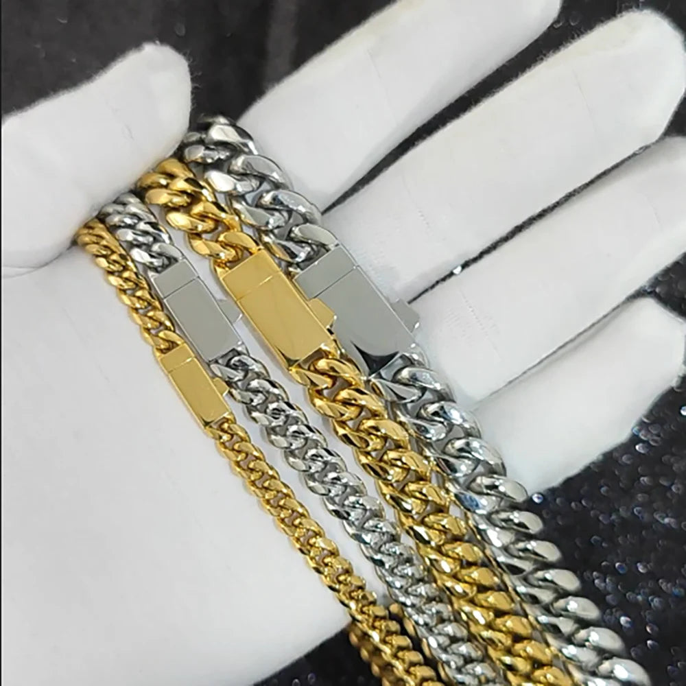 NUOYA Custom Logo Stainless Steel Cuban Link Necklace Hip Hop Jewelry Miami Cuban Link Chain for Men ﻿