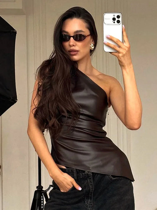 2024 Fall Snd Winter New Pure Color Slim Sleeveless One-Shoulder