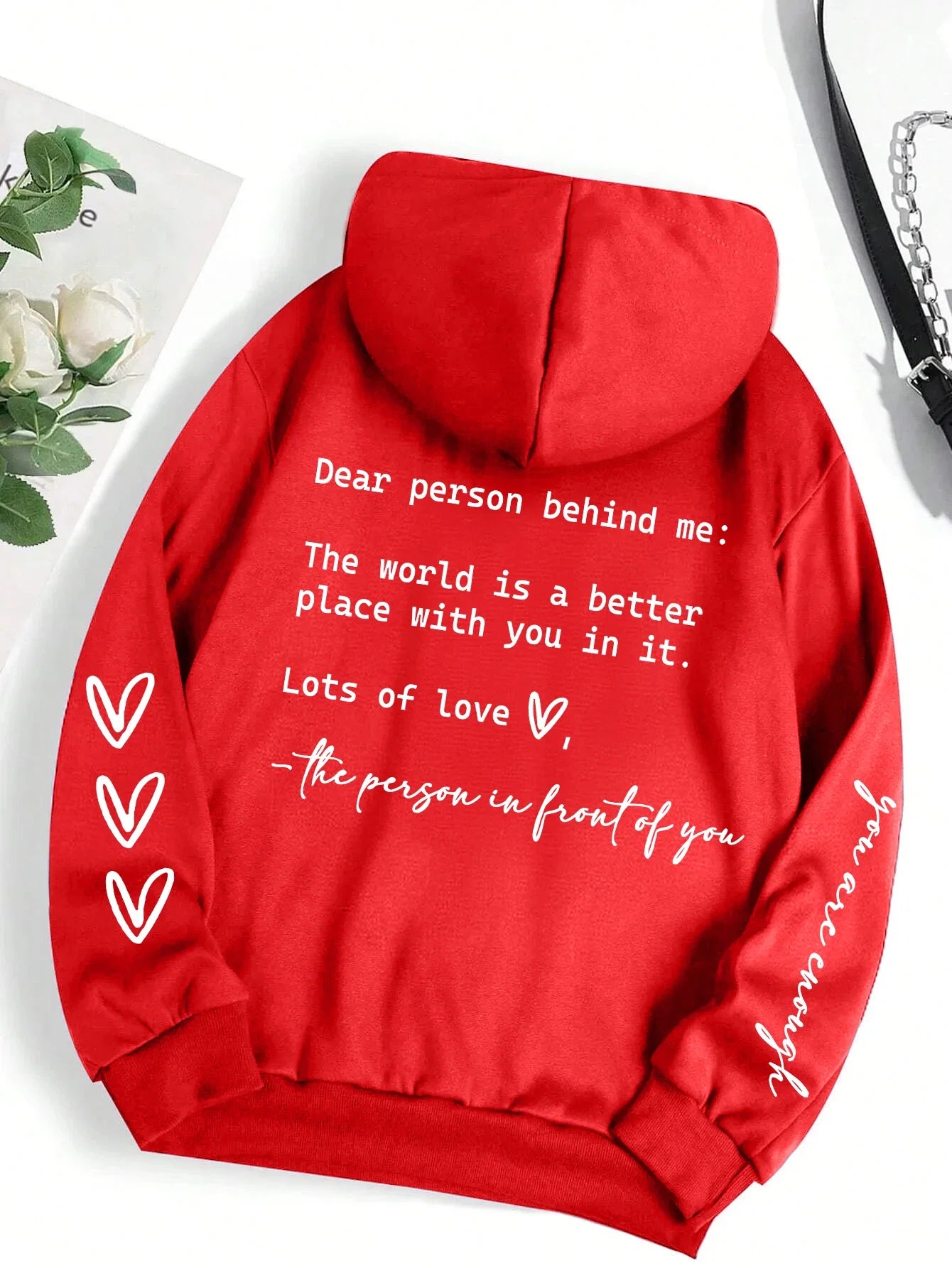 Dear Person Behind Me Letter Graphic Print Hoody Women's Fashion Soft Sweatshirt Autumn Warm Fleece Hooded Casual Loose Tops