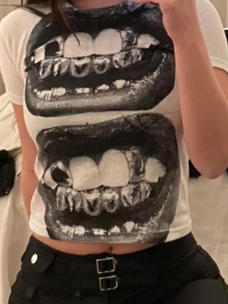 Punk Y2K Baby Short Sleeve Top Gothic Street T-shirt Women's Leisure