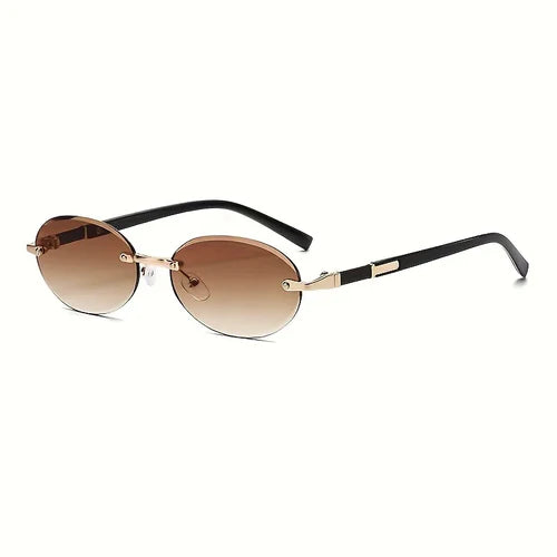 Oval Frameless Women'S Fashion Glasses Metal Frame Hip-Hop Trendy